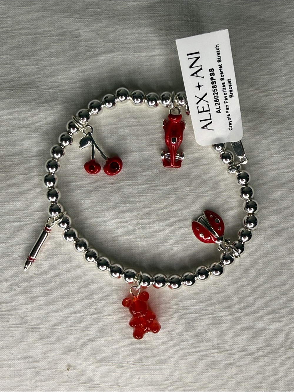 Alex and Ani x Crayola Scarlet Charm Stretch Bracelet Silver NWT 6.5"